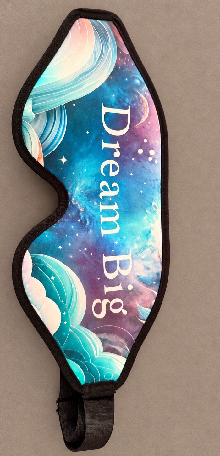 Front of the Dream Big galaxy sleeping mask